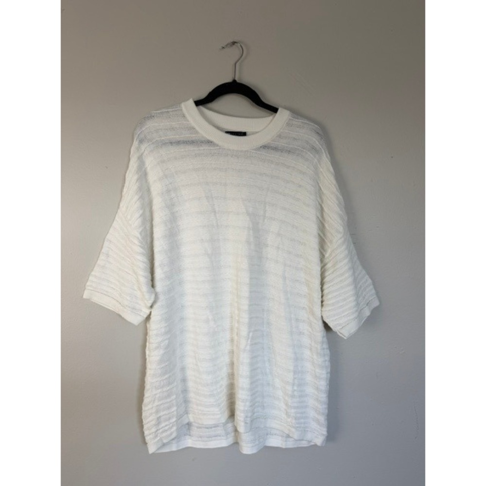 ASOS DESIGN Mens Medium White Textured Stripe Oversized Short Sleeve Knit Top